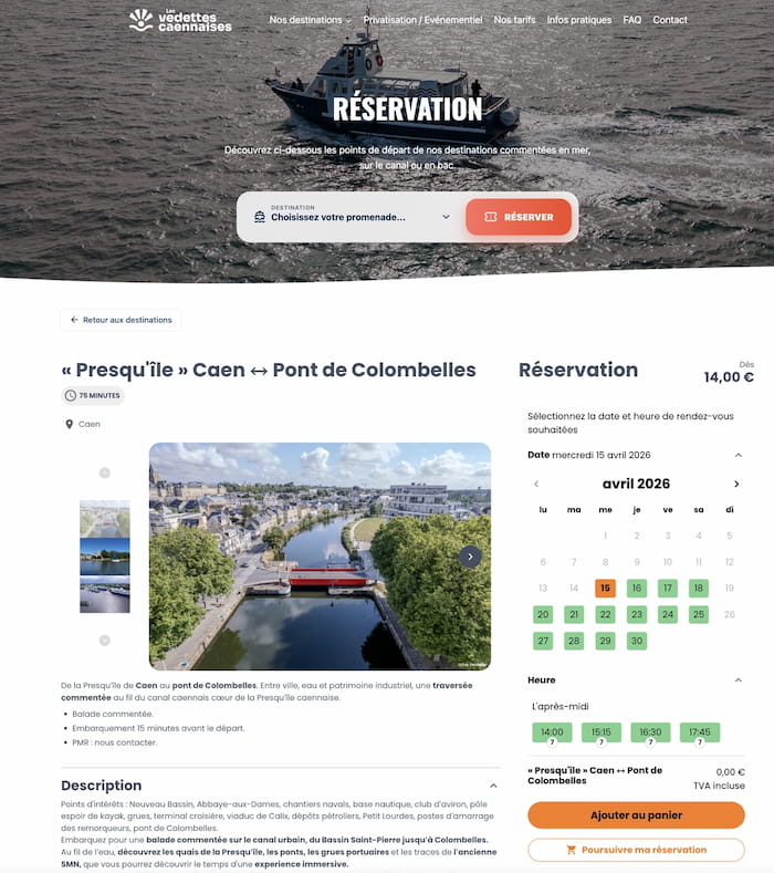 Site WordPress Les Vedettes Caennaises - Module de réservation sur mesure à Caen